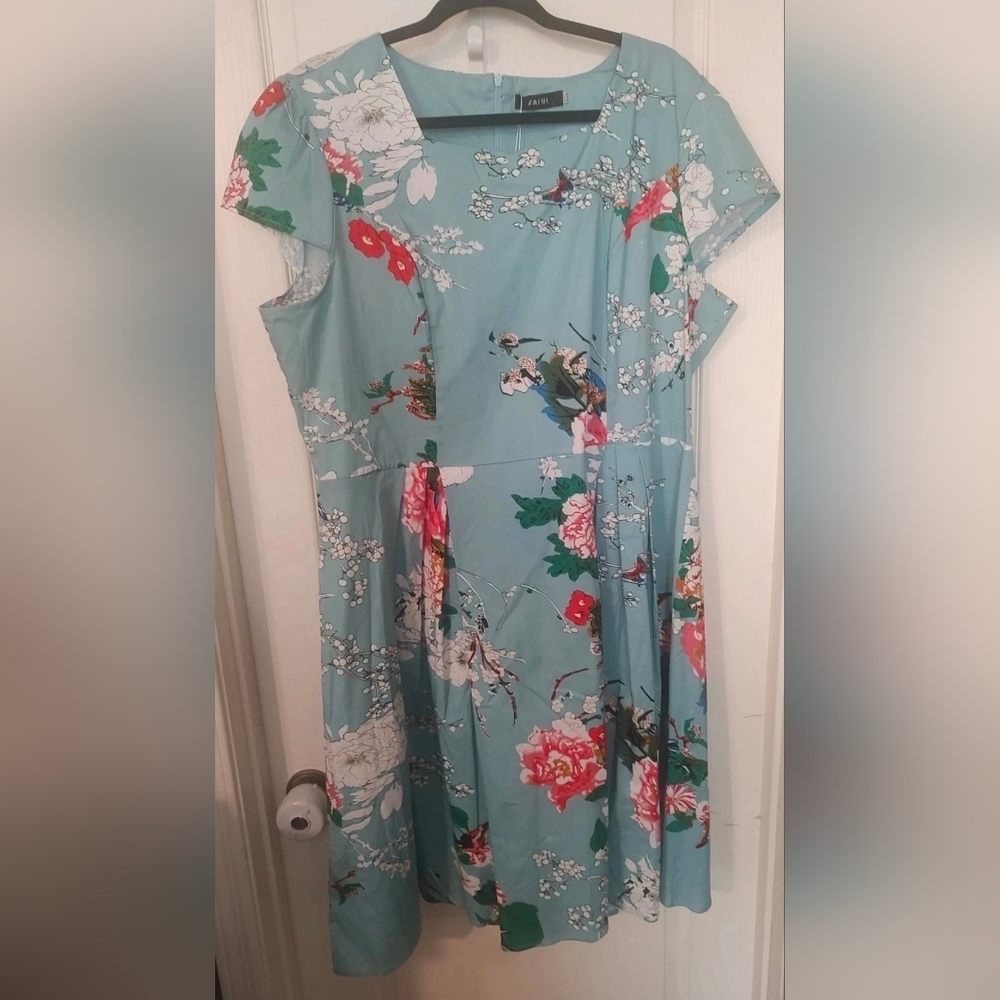 Zaful Dress Rockabilly Pinup 50s Style Dress Plus Size 20 Floral Birds NEW NWT